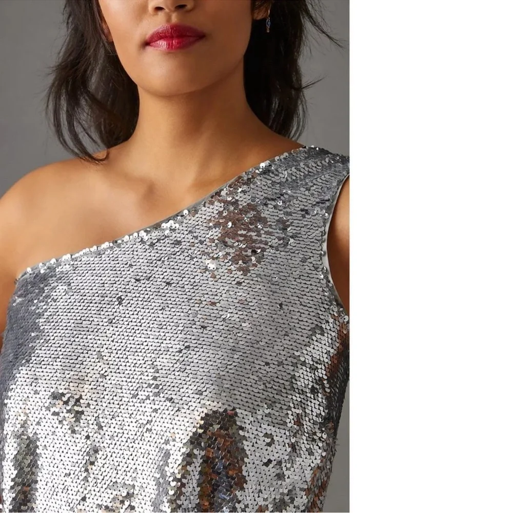 Anthropologie Metallic One-Shoulder Dress - Picture 3 of 12